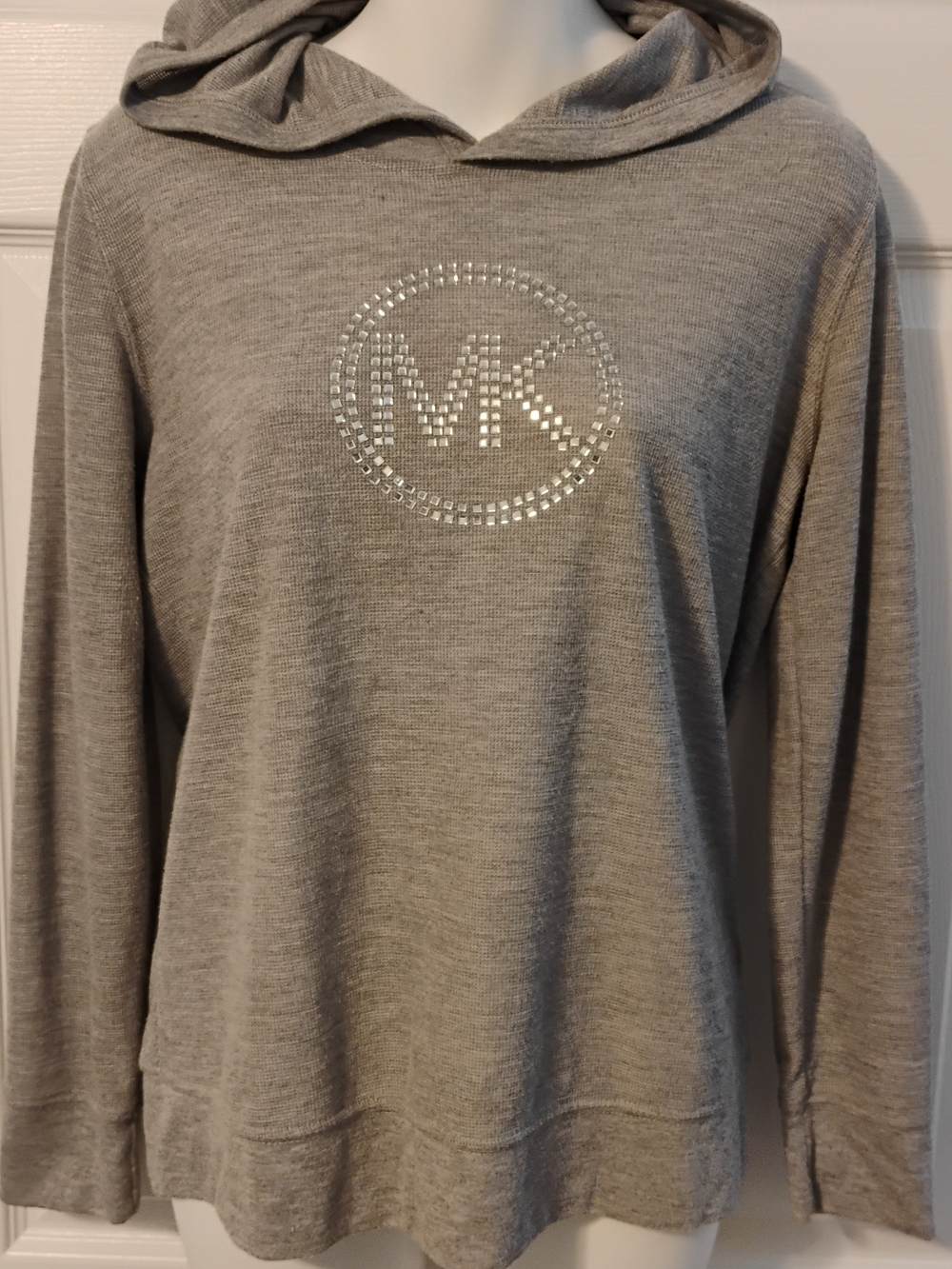 Michael Kors Gray Waffle Knit Hooded Top
